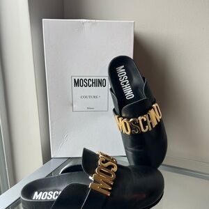 Moschino Black and Gold Luxury Mules